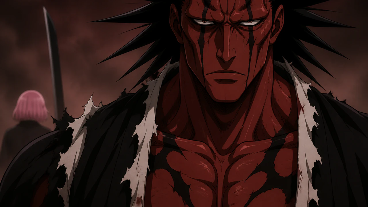 Kenpachi em sua transformação de Bankai ao lado de Yachiru