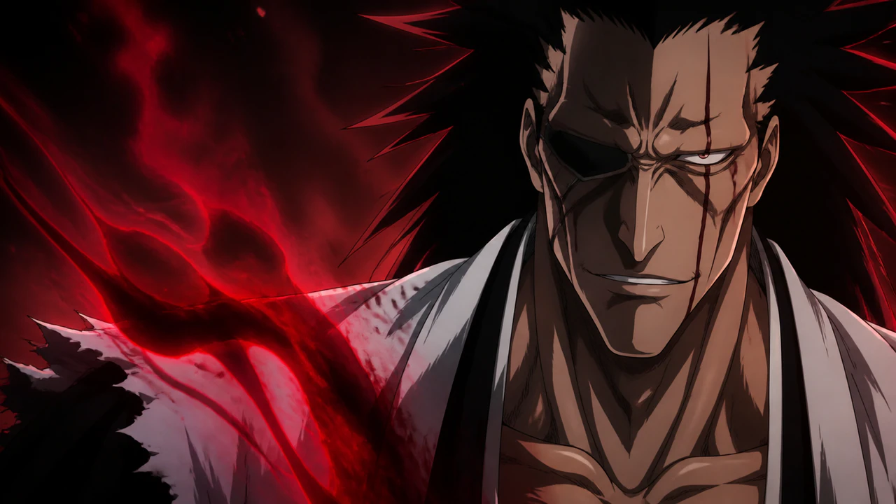 Braço de Kenpachi sob pressão espiritual durante o uso da Bankai