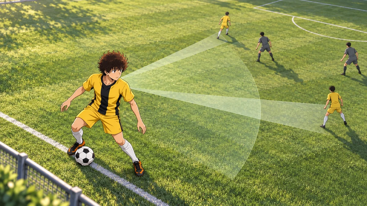 Ashito observa opções de passe a partir da faixa lateral