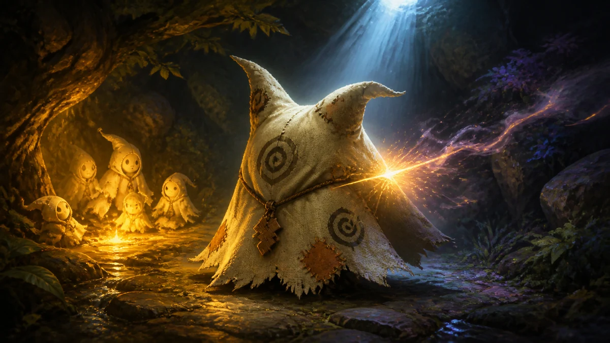 Pano de Mimikyu representado como aproximação social, proteção contra a luz e defesa contra impacto