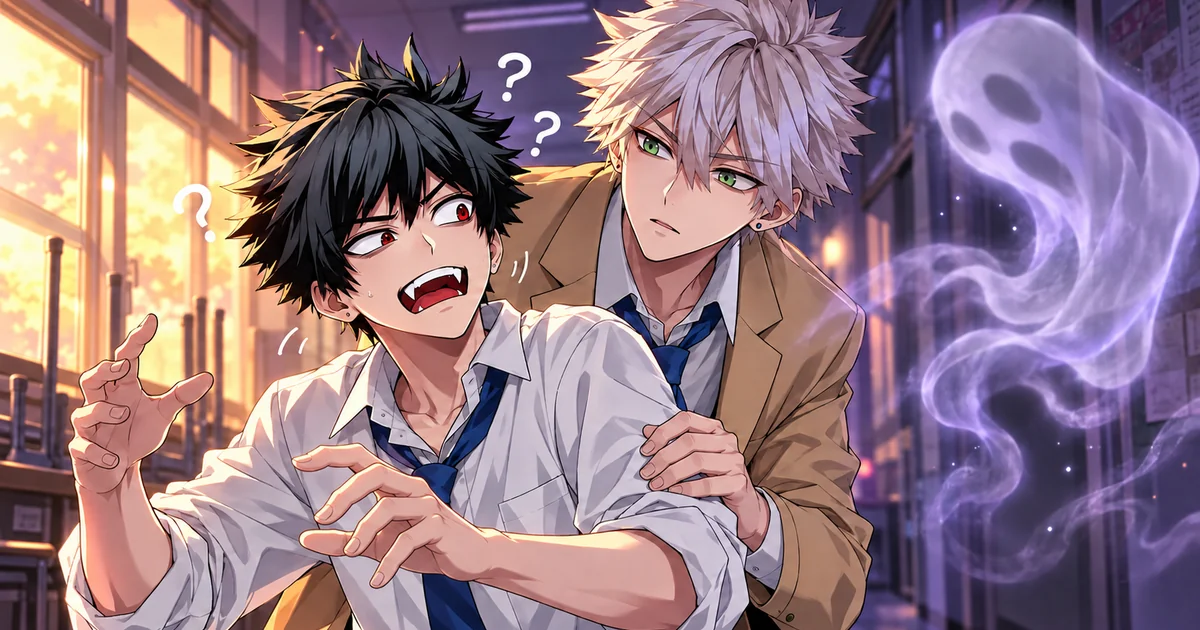 Kaoru toca Mogari enquanto avista um fantasma que o amigo não enxerga