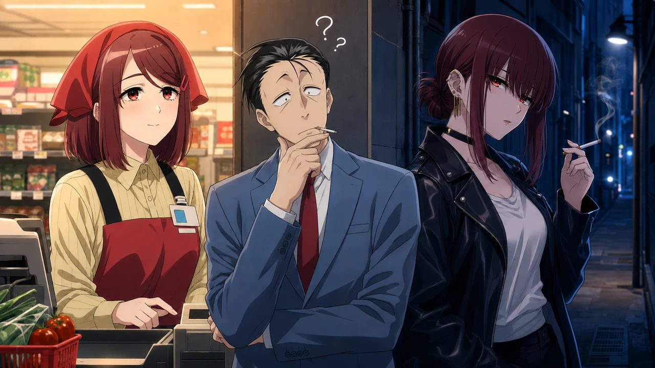 Sasaki entre as apresentações de Yamada no caixa e Tayama na área de fumantes
