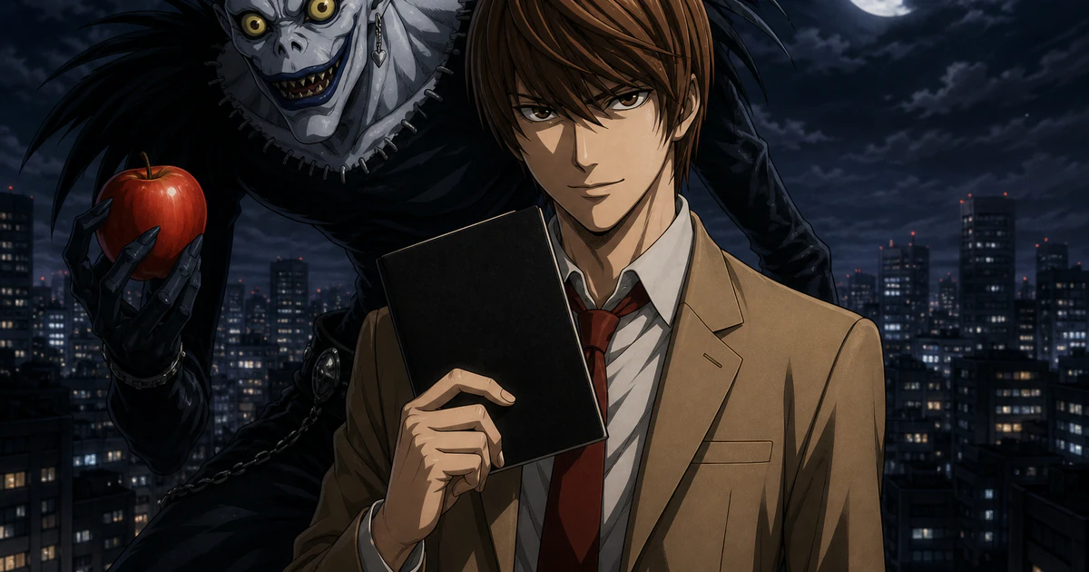 Infográfico abstrato sobre quais são as principais regras do death note e quais limitações mudam a história